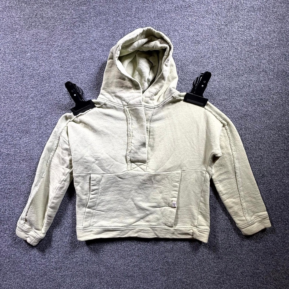 LIV Outdoor Crop Hoodie Womens Small Beige Knit Cotton Snap Placket Exposed Seam